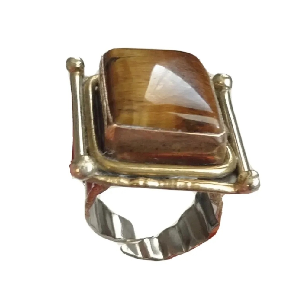 Bulky Unisex Ring Tiger Eye stone Adjustable Size US 7